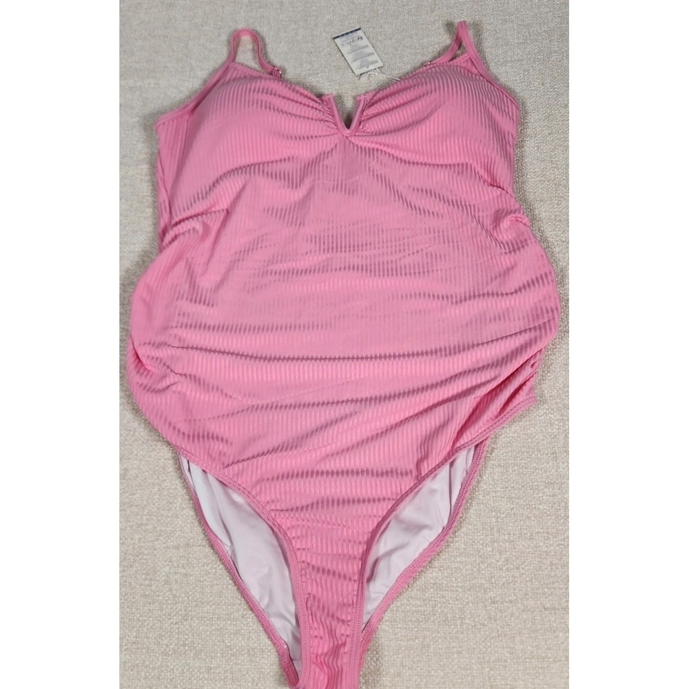 Summer Mae Women's One‑Piece Swimsuit – Pink Ribbed – Size XL - New With Tags